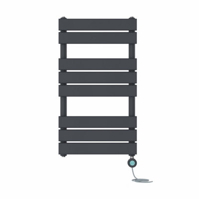 B&Q -  Prefilled Thermostatic Electric Heated Towel Rail Flat Panel Bathroom Ladder WarmerAnthracite 800X450 mm
