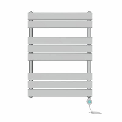 B&Q -  Prefilled Thermostatic Electric Heated Towel Rail Flat Panel Bathroom Ladder WarmerChrome 800X600 mm