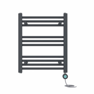 B&Q -  Prefilled Thermostatic Electric Heated Towel Rail Straight Bathroom Ladder WarmerAnthracite 600X500 mm