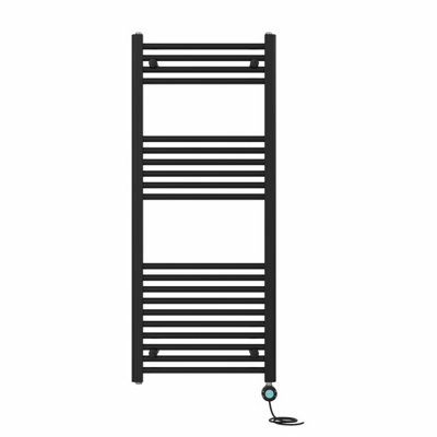 B&Q -  Prefilled Thermostatic Electric Heated Towel Rail Straight Bathroom Ladder WarmerBlack 1200X500 mm