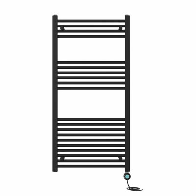 B&Q -  Prefilled Thermostatic Electric Heated Towel Rail Straight Bathroom Ladder WarmerBlack 1200X600 mm
