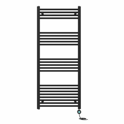 B&Q -  Prefilled Thermostatic Electric Heated Towel Rail Straight Bathroom Ladder WarmerBlack 1400X600 mm