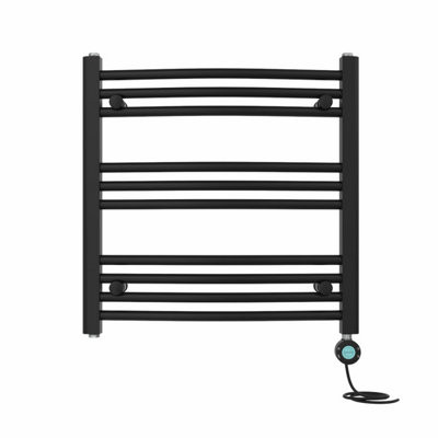 B&Q -  Prefilled Thermostatic Electric Heated Towel Rail Curved Bathroom Ladder WarmerBlack 600X600 mm