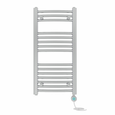 Right Radiators Prefilled Thermostatic Electric Heated Towel Rail Curved Bathroom Ladder Warmer - Chrome 800X400 Mm