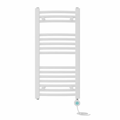 B&Q -  Prefilled Thermostatic Electric Heated Towel Rail Curved Bathroom Ladder WarmerWhite 800X400 mm