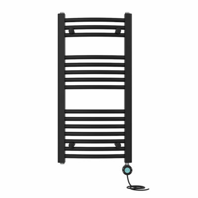 Right Radiators Prefilled Thermostatic Electric Heated Towel Rail Curved Bathroom Ladder Warmer - 800X400 Mm Black