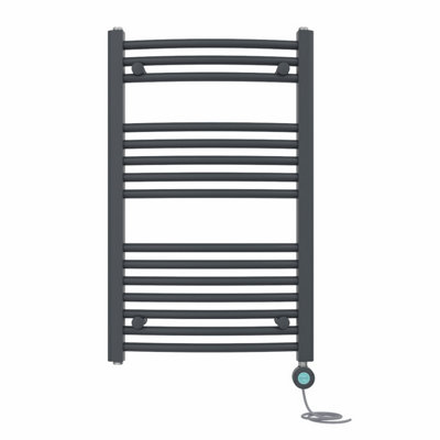 B&Q -  Prefilled Thermostatic Electric Heated Towel Rail Curved Bathroom Ladder WarmerAnthracite 800X500 mm