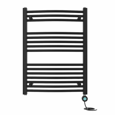 B&Q -  Prefilled Thermostatic Electric Heated Towel Rail Curved Bathroom Ladder WarmerBlack 800X600 mm