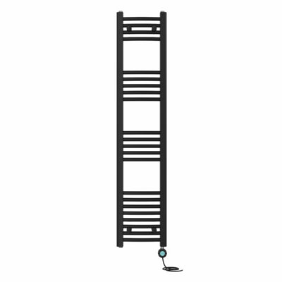 B&Q -  Prefilled Thermostatic Electric Heated Towel Rail Curved Bathroom Ladder WarmerBlack 1400X300 mm
