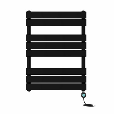 B&Q -  Prefilled Thermostatic Wifi Electric Heated Towel Rail Flat Panel Bathroom Ladder WarmerBlack 800X600 mm