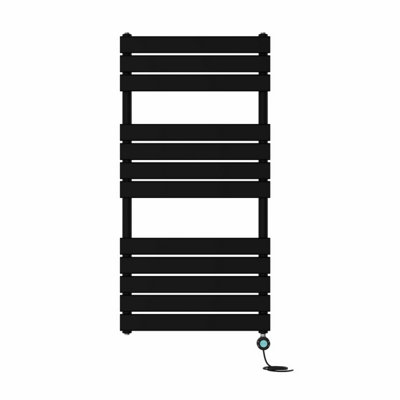 B&Q -  Prefilled Thermostatic Wifi Electric Heated Towel Rail Flat Panel Bathroom Ladder WarmerBlack 1200X600 mm