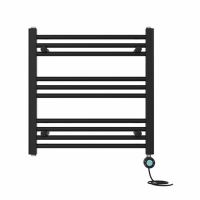 B&Q -  Prefilled Thermostatic Wifi Electric Heated Towel Rail Straight Bathroom Ladder WarmerBlack 600X600 mm