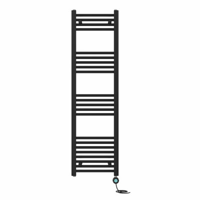 B&Q -  Prefilled Thermostatic Wifi Electric Heated Towel Rail Straight Bathroom Ladder WarmerBlack 1400X400 mm