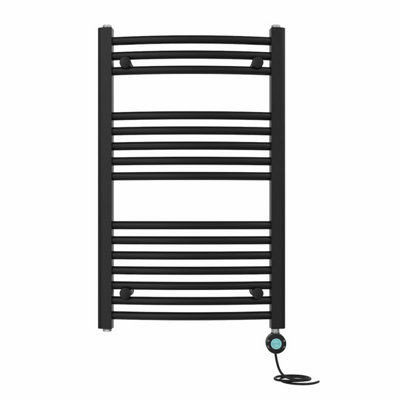 B&Q -  Prefilled Thermostatic Wifi Electric Heated Towel Rail Curved Bathroom Ladder WarmerBlack 800X500 mm
