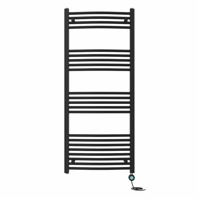 B&Q -  Prefilled Thermostatic Wifi Electric Heated Towel Rail Curved Bathroom Ladder WarmerBlack 1400X600 mm