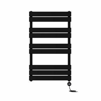 Right Radiators Prefilled Thermostatic Electric Heated Towel Rail Flat Panel Ladder Warmer RadsBlack 1000X600 mm from B&Q