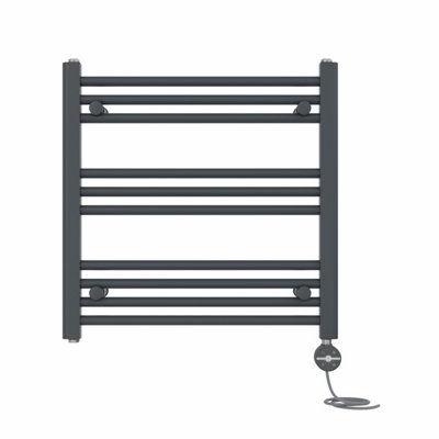 Right Radiators Prefilled Thermostatic Electric Heated Towel Rail Straight Ladder Warmer Rads - Anthracite 600X600 mm