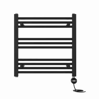 Right Radiators Prefilled Thermostatic Electric Heated Towel Rail Straight Ladder Warmer RadsBlack 600X600 mm from B&Q
