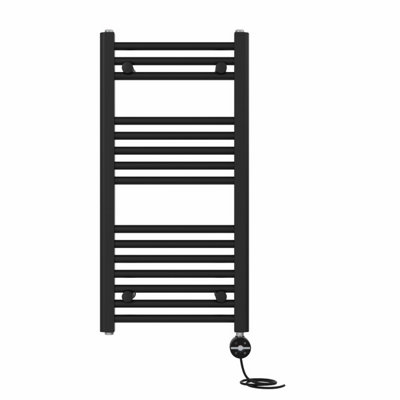 Right Radiators Prefilled Thermostatic Electric Heated Towel Rail Straight Ladder Warmer Rads - 800X400 Mm Black