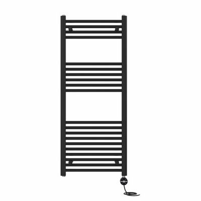 Right Radiators Prefilled Thermostatic Electric Heated Towel Rail Straight Ladder Warmer RadsBlack 1200X500 mm from B&Q