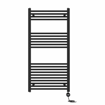 Right Radiators Prefilled Thermostatic Electric Heated Towel Rail Straight Ladder Warmer RadsBlack 1200X600 mm from B&Q