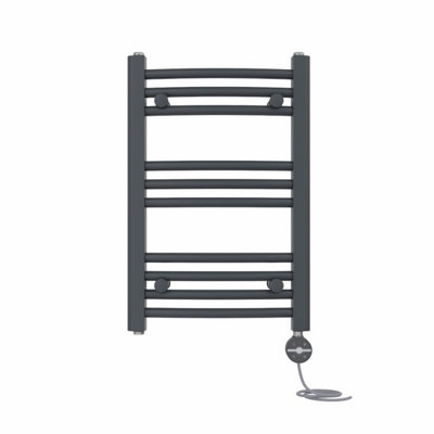 Right Radiators Prefilled Thermostatic Electric Heated Towel Rail Curved Ladder Warmer RadsAnthracite 600X400 mm from B&Q