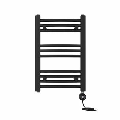 Right Radiators Prefilled Thermostatic Electric Heated Towel Rail Curved Ladder Warmer RadsBlack 600X400 mm from B&Q