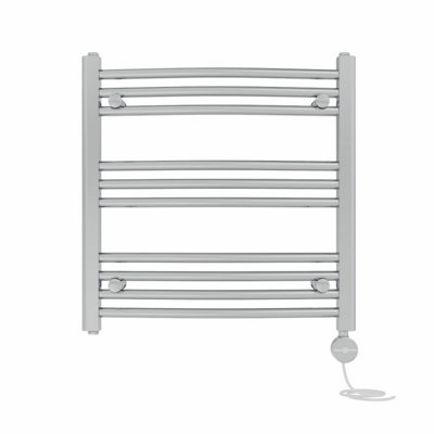 Right Radiators Prefilled Thermostatic Electric Heated Towel Rail Curved Ladder Warmer Rads - Chrome 600X600 mm