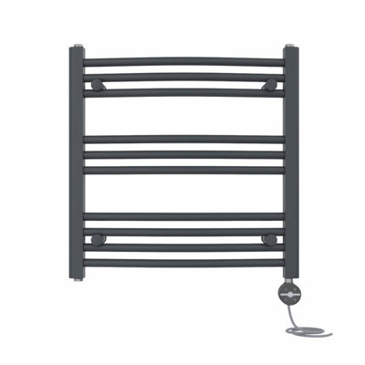 Right Radiators Prefilled Thermostatic Electric Heated Towel Rail Curved Ladder Warmer Rads - 600X600 Mm Anthracite