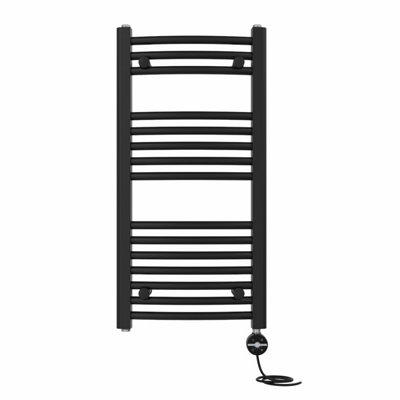 Right Radiators Prefilled Thermostatic Electric Heated Towel Rail Curved Ladder Warmer RadsBlack 800X400 mm from B&Q