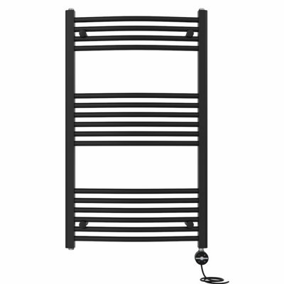 Right Radiators Prefilled Thermostatic Electric Heated Towel Rail Curved Ladder Warmer Rads - 1000X600 Mm Black