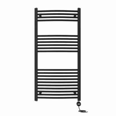 Right Radiators Prefilled Thermostatic Electric Heated Towel Rail Curved Ladder Warmer RadsBlack 1200X600 mm from B&Q