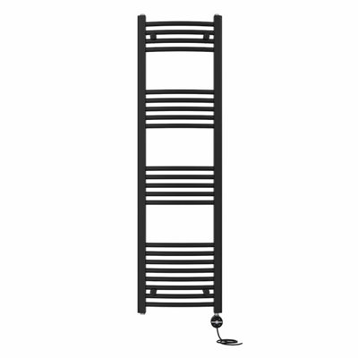 B&Q -  Prefilled Thermostatic Electric Heated Towel Rail Curved Ladder Warmer RadsBlack 1400X400 mm