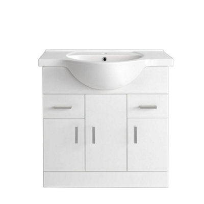 B&Q -  850mm Gloss White Bathroom Cabinet Vanity Sink Unit Storage With Basin