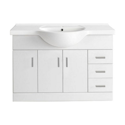 B&Q -  1200mm Gloss White Vanity Basin Unit Bathroom Sink Storage Furniture