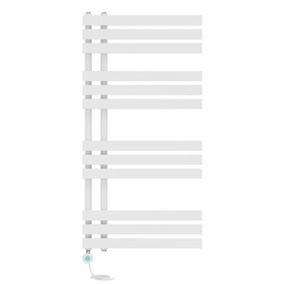 Right Radiators Prefilled Thermostatic Electric Heated Towel Rail D-Shape Ladder Warmer Rads - 1200X600mm White