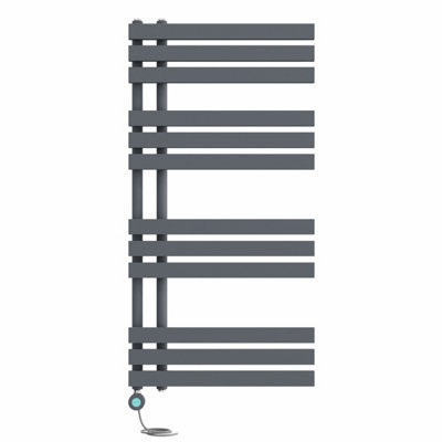 B&Q -  Prefilled Thermostatic Electric Heated Towel Rail D-Shape Ladder Warmer Rads1200X600mm Sand Grey