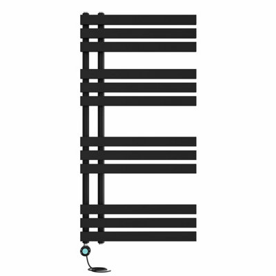 Right Radiators Prefilled Thermostatic Electric Heated Towel Rail D-Shape Ladder Warmer Rads - 1200X600mm Black