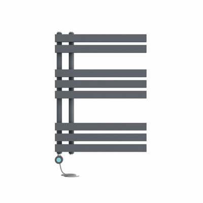 Right Radiators Grey Prefilled Thermostatic Wifi Electric Heated Towel Rail D-Shape Ladder Warmer - 800X600mm Sand Size 24