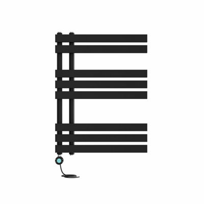 Right Radiators Black Prefilled Thermostatic Wifi Electric Heated Towel Rail D-Shape Ladder Warmer - 800X600mm Size 24