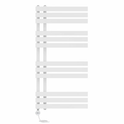 B&Q -  Prefilled Thermostatic Electric Heated Towel Rail D-Shape Rads Ladder Warmer1200X600mm White