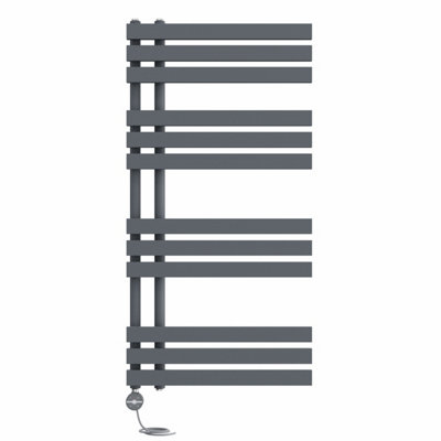 Right Radiators Prefilled Thermostatic Electric Heated Towel Rail D-Shape Rads Ladder Warmer - 1200X600mm Sand Grey