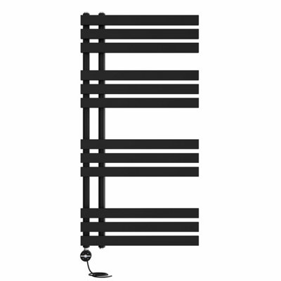 Right Radiators Prefilled Thermostatic Electric Heated Towel Rail D-Shape Rads Ladder Warmer - 1200X600mm Black