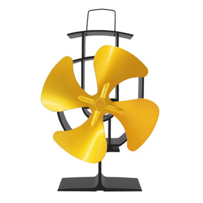 B&Q -  Gold 4 Blade Heat Powered Stove Fan Eco Friendly Wood Log Burner Fireplace