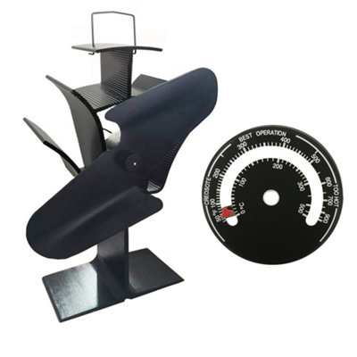 B&Q -  Black 2 Blade Heat Powered Fan For Log Burner Stove Fireplace Eco Friendly With Thermostat