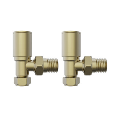 Right Radiators Brushed Brass Manual Angled Radiator Valve 15Mm X 1/2" One Pair