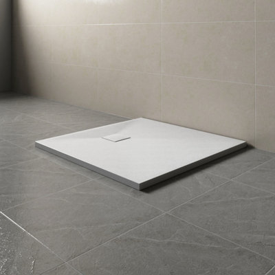 Sundaze 700 X 700mm Smc White Square Slate Effect Bathroom Shower Tray from B&Q