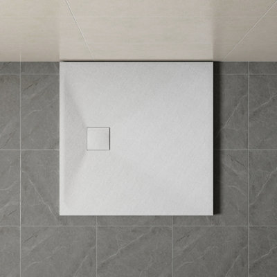 B&Q -  800 X 800mm Smc White Square Slate Effect Bathroom Shower Tray