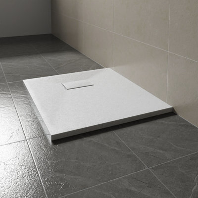 Sundaze 900 X 700mm Smc White Rectangle Slate Effect Bathroom Shower Tray from B&Q