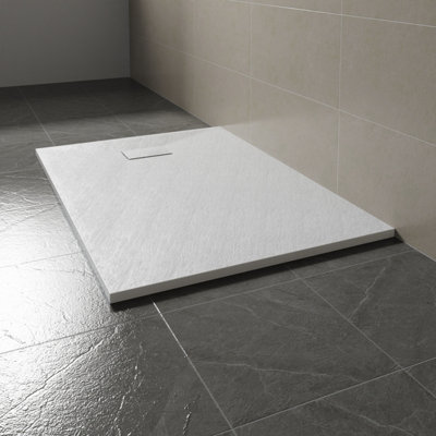 Sundaze 1400 X 900mm Smc White Rectangle Slate Effect Bathroom Shower Tray from B&Q